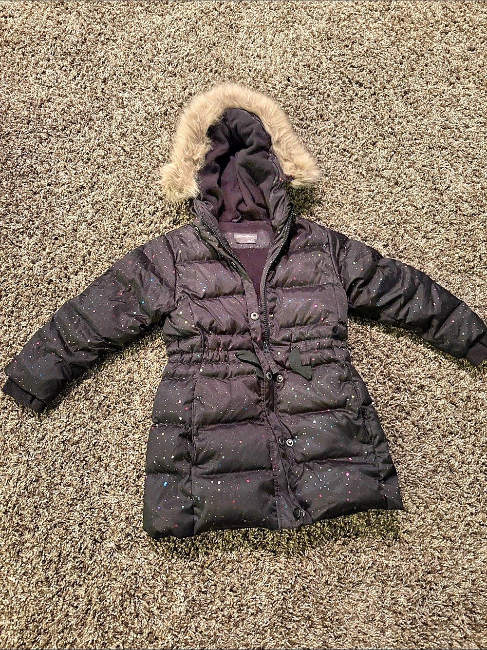 Eddie Bauer Girls 3T Black Printed Puffer Coat